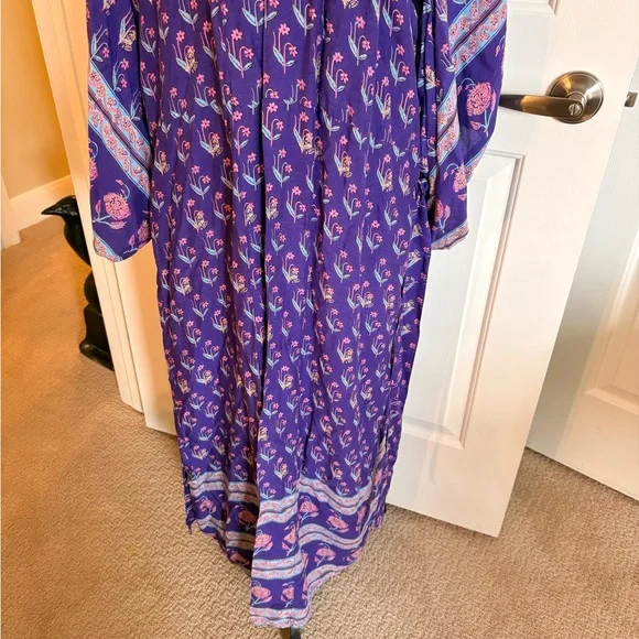 Spell Purple Floral Maxi Kimono with Pink & Light Blue Accents EC - Picture 4 of 8